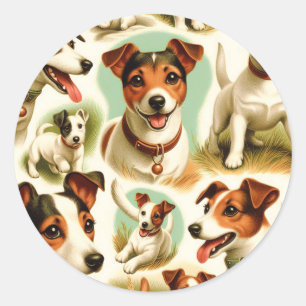 Pegatina Redonda Vintage Cute Jack Russell Terrier