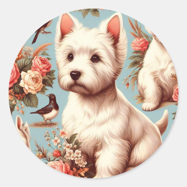 Pegatina Redonda Vintage Cute West Highland White Terrier (Anverso)