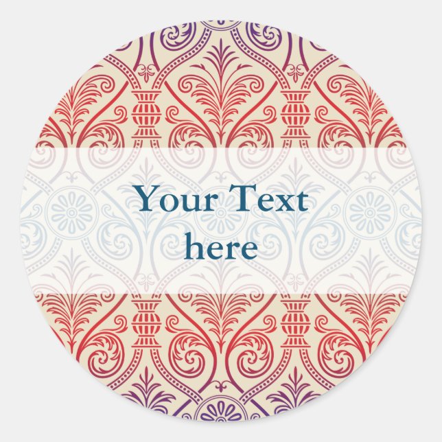 Pegatina Redonda Vintage Damask Wallpaper - rojo violeta azul (Anverso)