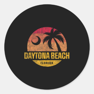 Pegatina Redonda Vintage Daytona Beach Florida Palm Tree Sunset Vac