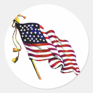 Pegatina Redonda Vintage de bandera de Estados Unidos