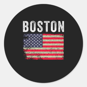 Pegatina Redonda Vintage de la bandera norteamericana de Boston