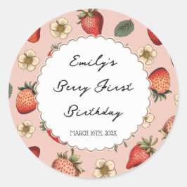Pegatina Redonda Vintage de patrón de fresa