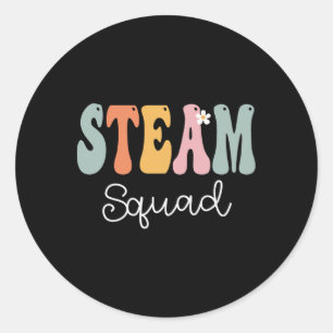 Pegatina Redonda Vintage de Steam Squad Retro Groovy Happy First Da