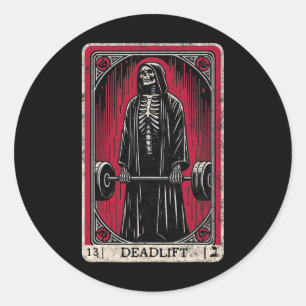 Pegatina Redonda Vintage Deadlift Skeleton Halloween Gym Chistes We