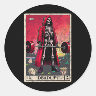Pegatina Redonda Vintage Deadlift Skeleton Halloween Gym Chistes We