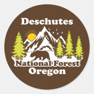 Pegatina Redonda Vintage Deschutes National Forest Oregon