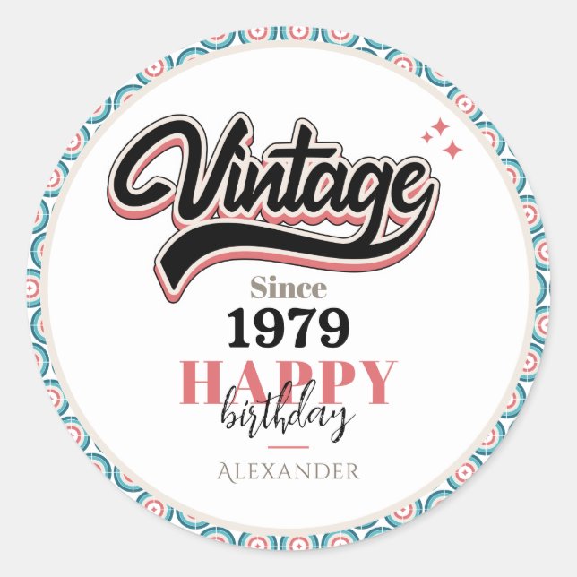 Pegatina Redonda Vintage desde 1979 (Anverso)