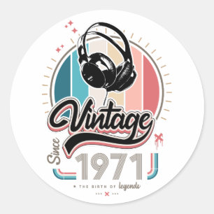 Pegatina Redonda Vintage desde audífonos de 1971