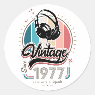 Pegatina Redonda Vintage desde audífonos de 1977