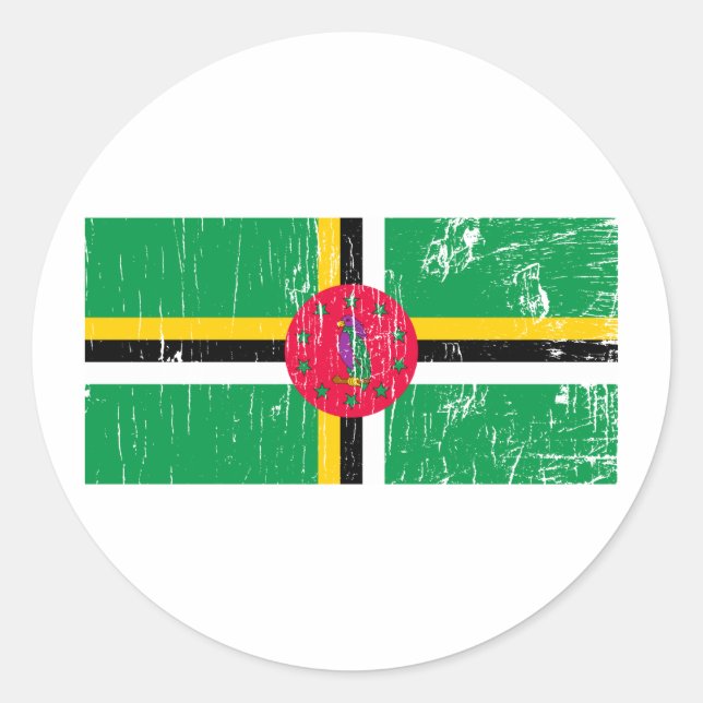 Pegatina Redonda Vintage Dominica (Anverso)