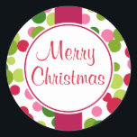 Pegatina Redonda Vintage Dots Merry Christmas Pegatinas<br><div class="desc">Un patrón festivo de puntos de polka da a estos pegatinas de Feliz Navidad estilo retro. Personalice el texto para que se ajuste a sus necesidades. El diseño es de arte original.</div>