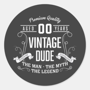 Pegatina Redonda Vintage Dude Personalizado Age