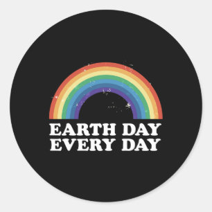 Pegatina Redonda Vintage Earth Day Every Day Rainbow Grunge Save th