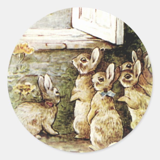 Pegatina Redonda Vintage Easter Bunny Envelope Pegatinas (Anverso)