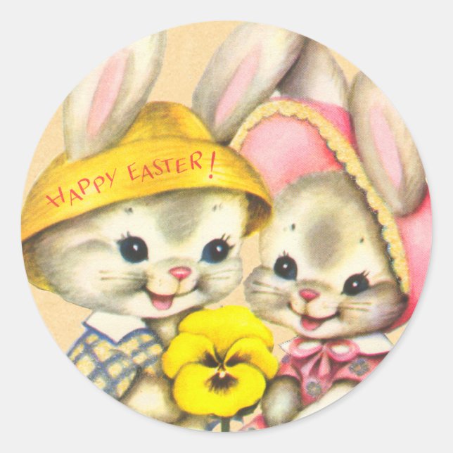 Pegatina Redonda Vintage Easter Bunny Kid Pegatinas (Anverso)