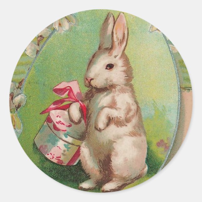 Pegatina Redonda Vintage Easter Bunny Pegatinas (Anverso)