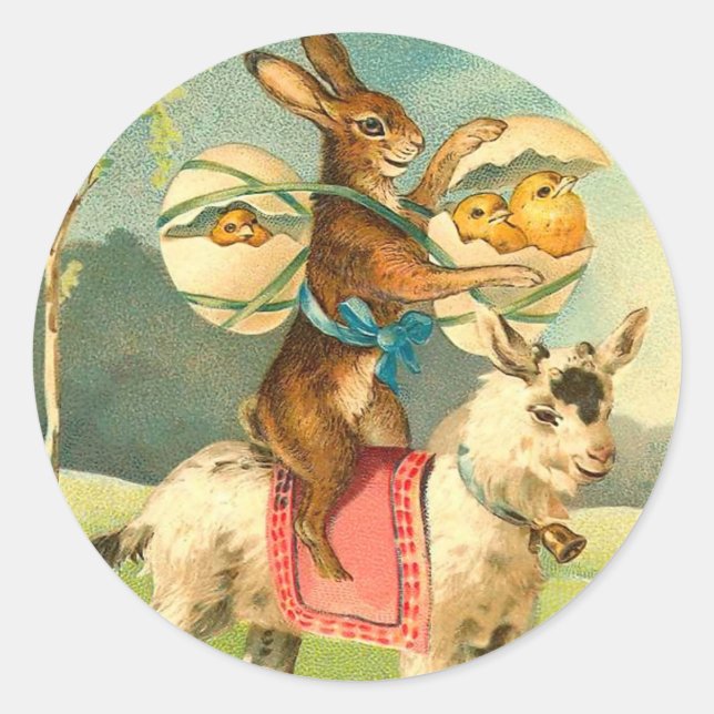 Pegatina Redonda Vintage Easter Bunny Pegatinas (Anverso)