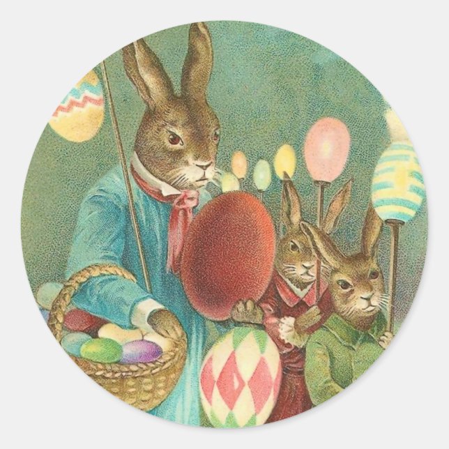 Pegatina Redonda Vintage Easter Bunny Pegatinas (Anverso)