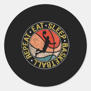 Pegatina Redonda Vintage Eat Sleep Basketball Repetir Dunking Retro