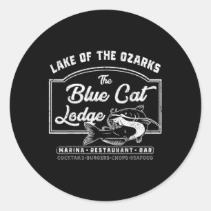 Pegatina Redonda Vintage El Lago Azul Cat Lodge De Los Ozarks