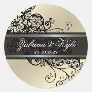 Pegatina Redonda Vintage Elegante Boho Floral Paisley Favores de la