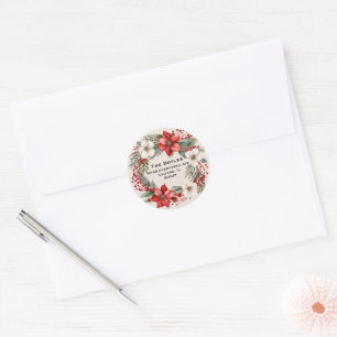Pegatina Redonda Vintage Elegantes Navidades Wreath dirección de va