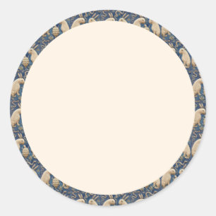 Pegatina Redonda Vintage español Tile Animal Rabbit Tortoise Blue