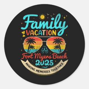 Pegatina Redonda Vintage Family Vacation Fort Myers Beach 2025 Flor