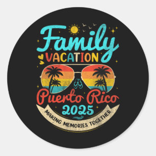 Pegatina Redonda Vintage Family Vacation Puerto Rico 2025 Puerto Ri