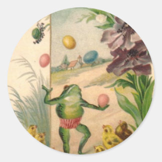 PEGATINA REDONDA VINTAGE FAPPY EASTER FROG