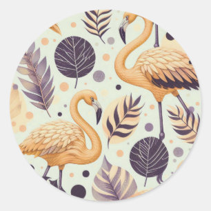 Pegatina Redonda Vintage Flamingo Seamless