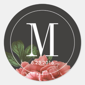 Pegatina Redonda Vintage Floral | Blanco y negro rosado