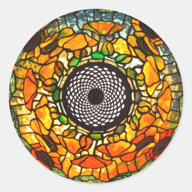 Pegatina Redonda Vintage floral de vidrio manchado (Anverso)