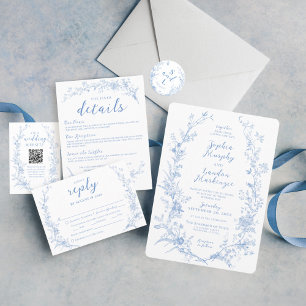 Pegatina Redonda Vintage Floral Dusty Blue Elegant Wedding Favor