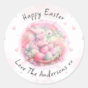 Pegatina Redonda Vintage Floral Easter Bunny Easter Eggys Hearts