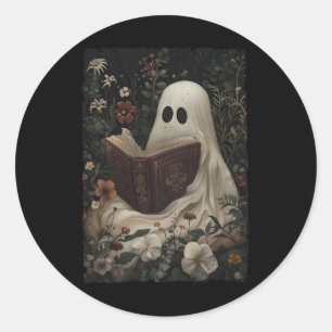 Pegatina Redonda Vintage Floral Ghost Reading Book Halloween Costum
