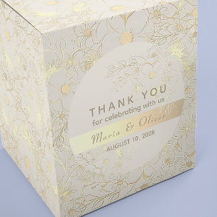 Pegatina Redonda Vintage Floral Gold Cream Boda Gracias