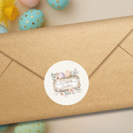 Pegatina Redonda Vintage Floral Happy Easter 