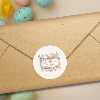 Pegatina Redonda Vintage Floral Happy Easter 