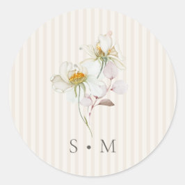 Pegatina Redonda Vintage Floral Stripe Wedding Monogram Sticker