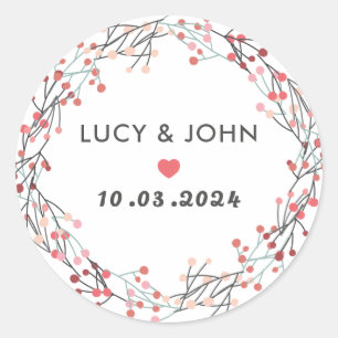 Pegatina Redonda Vintage Floral Wreath Wedding Favor