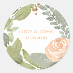 Pegatina Redonda Vintage Floral Wreath Wedding Favor
