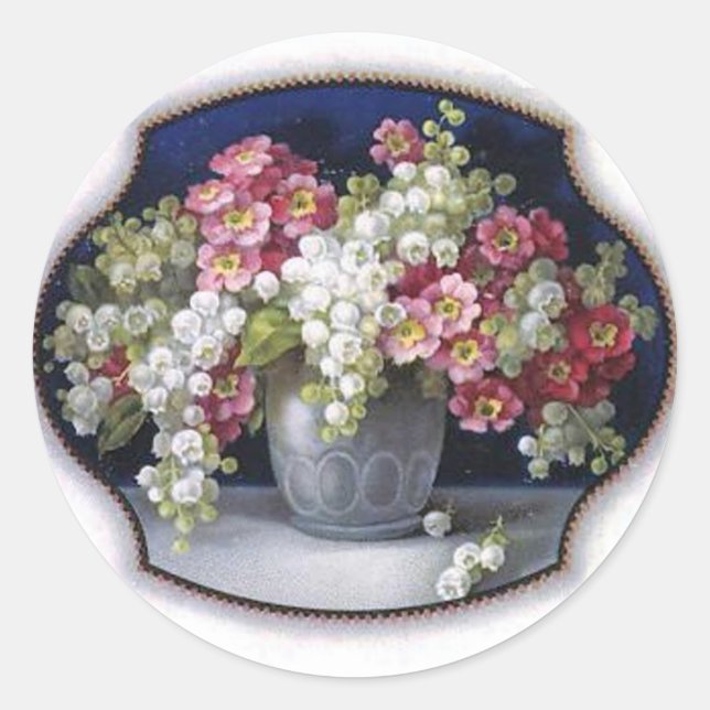Pegatina Redonda Vintage Flower Vase (Anverso)