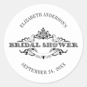 Pegatina Redonda Vintage Frame Bridal Shower