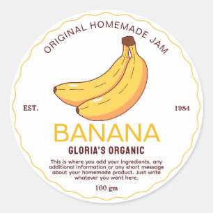 Pegatina Redonda Vintage Fruit Banana Jam Producto casero
