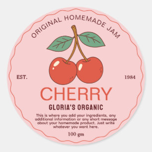 Pegatina Redonda Vintage Fruit Cherry Jam Producto Casero