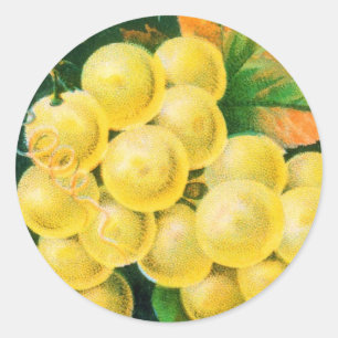 Pegatina Redonda Vintage Fruit Crate Art, Uvas Mascate