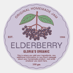Pegatina Redonda Vintage Fruit Elderberry Jam Producto casero