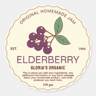 Pegatina Redonda Vintage Fruit Elderberry Jam Producto casero